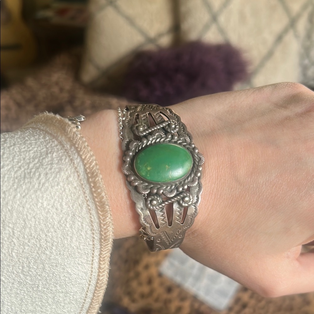 Silver Bracelet with Green Stone